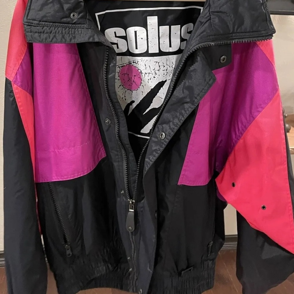 Vintage 80s 90s Neon Orange Purple Solus Ski Jacket coat Size Large